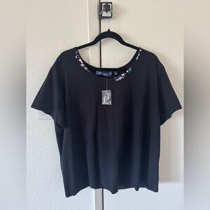 Susan Graver Black Top with Jewel Details